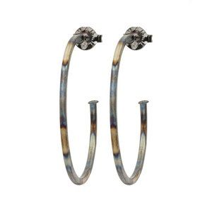 Sheila Fajl Favorite Smaller Burnished Gun Metal Tubular Hoop Earrings NEW